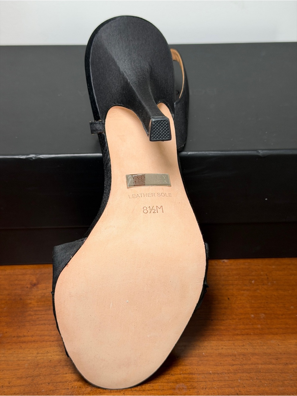 Badgley Mischka Black Satin Slingback Peep Toe with Rosette Accent - Picture 4 of 5